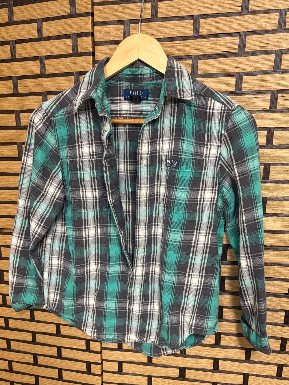 Polo Ralph Lauren gray plaid button down shirt boys size medium